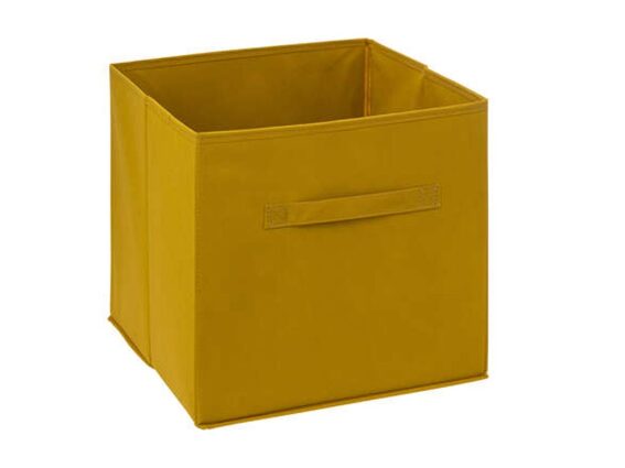 Πτυσσόμενο Υφασμάτινο Κουτί Αποθήκευσης με Υφασμάτινη επένδυση σε Μουσταρδί χρώμα, 31x31x31 cm