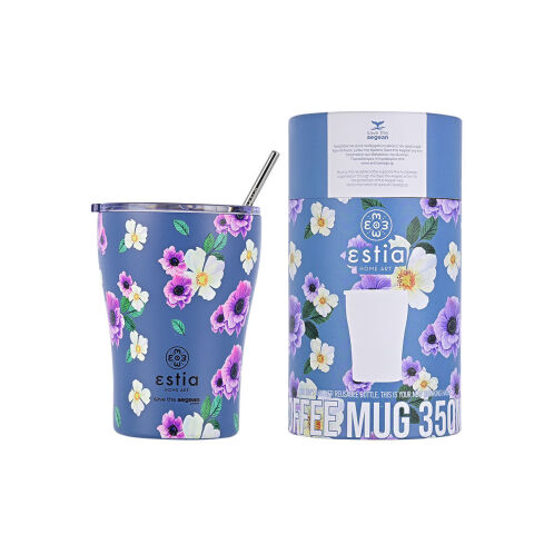 Estia Θερμός Coffee Mug με Καλαμάκι 350ml 01-16883 Garden Blue