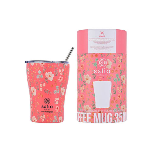 Estia Θερμός Coffee Mug με Καλαμάκι 350ml 01-16906 Bouquet Coral