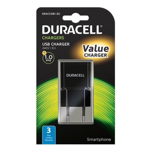 Φορτιστής Ταξιδίου Duracell με 'Εξοδο USB 1.0A Μαύρο