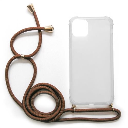 TPU Crossbody inos Apple iPhone 11 Pro Max Shock Proof Clear with Brown Strap