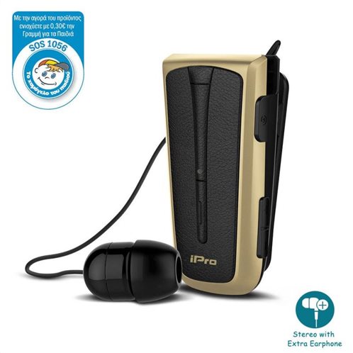 iPro Στερεοφωνικό Ακουστικό Bluetooth Retractable με Δόνηση RH219s Μαύρο-Χρυσό