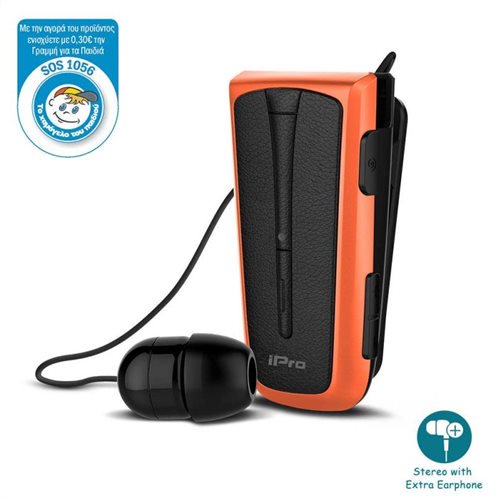 iPro Στερεοφωνικό Ακουστικό Bluetooth iPro RH219s Retractable με Δόνηση Μαύρο-Πορτοκαλί