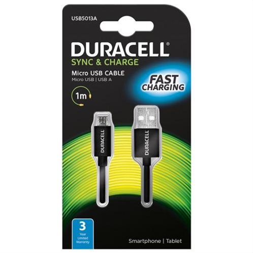 Duracell Καλώδιο Σύνδεσης USB 2.0 USB A σε Micro USB 1m Μαύρο