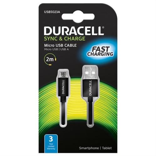 Duracell Καλώδιο Σύνδεσης USB 2.0 USB A σε Micro USB 2m Μαύρο