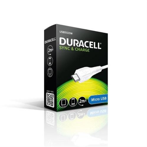 Duracell Καλώδιο Σύνδεσης USB 2.0 USB A σε Micro USB 2m Λευκό