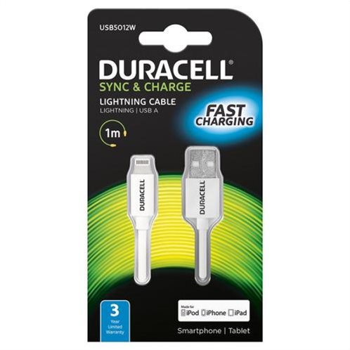 Duracell Καλώδιο Σύνδεσης USB 2.0 USB A to MFI Lightning 1m Λευκό