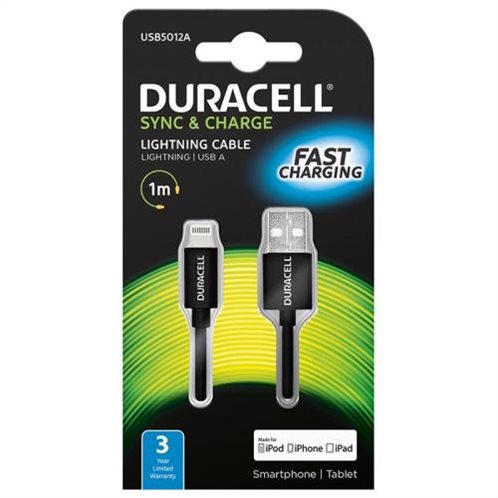 Duracell Καλώδιο Σύνδεσης USB 2.0 USB A to MFI Lightning 1m Μαύρο