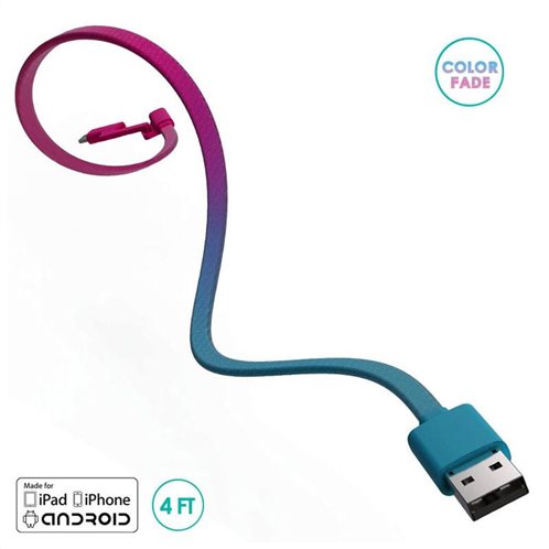 BuQu Καλώδιο Σύνδεσης USB 2.0 CORDZ Duo USB A σε Micro USB & Lightning 1.2m Ροζ - Γαλάζιο