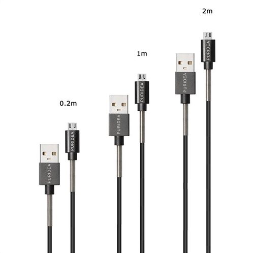 Σετ Καλώδια Σύνδεσης USB 2.0 Puridea L18 USB A σε Micro USB 2.4A 0.2m/ 1m/2m Μαύρο (3 τεμ)