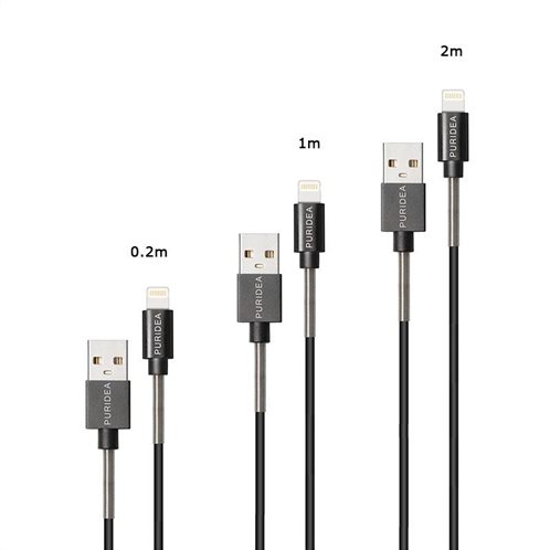 Σετ Καλώδια Σύνδεσης USB 2.0 Puridea L18 USB A σε Lightning 2.4A 0.2m/ 1m/2m Μαύρο (3 τεμ)