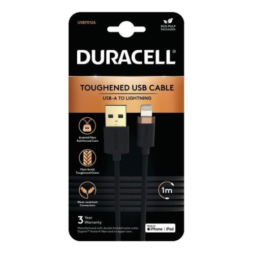 Καλώδιο Σύνδεσης USB 2.0 Duracell Braided Kevlar USB A to MFI Lightning 1m Μαύρο