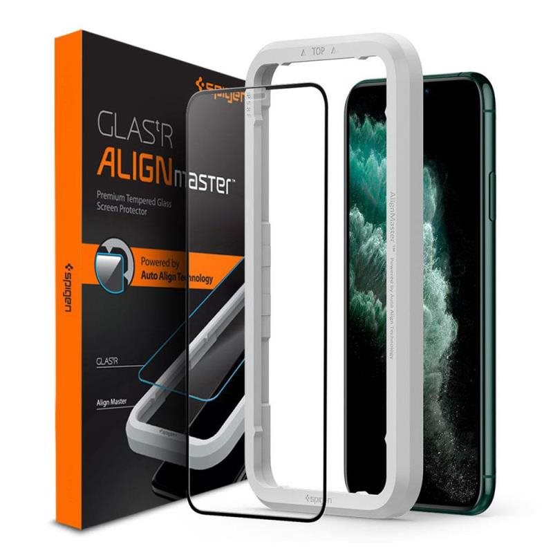 Tempered Glass Full Face Spigen Glas.tR Align Master Apple iPhone 11 Pro Max Μαύρο (1 τεμ.)