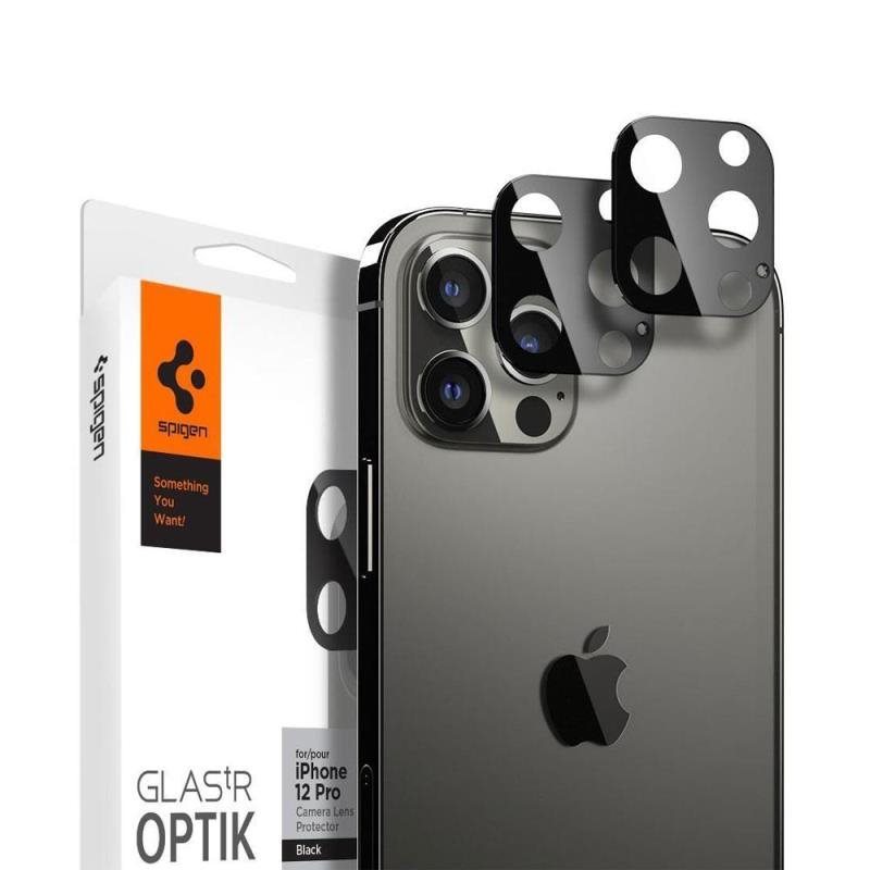 Tempered Glass F.Face Spigen Glas.tR Optik για Τζα Κάμερας Apple iPhone 12 Pro Max Μαύρο (2 τεμ.)