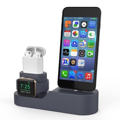 Silicon Βάση Διαχείρισης AhaStyle 3in1 Dock PT28 Apple AirPods, iPhone & iWatch Σκούρο Μπλε