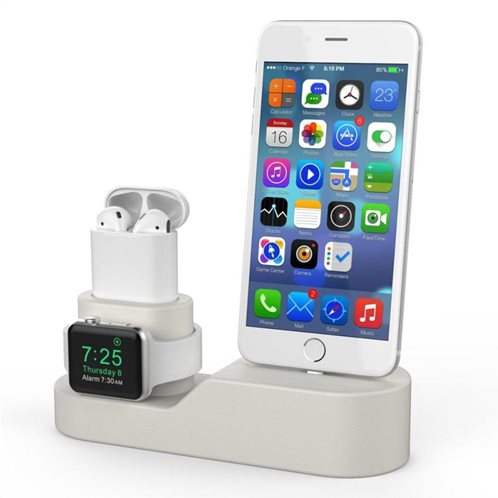 Silicon Βάση Διαχείρισης AhaStyle 3in1 Dock PT28 Apple AirPods, iPhone & iWatch Μπεζ