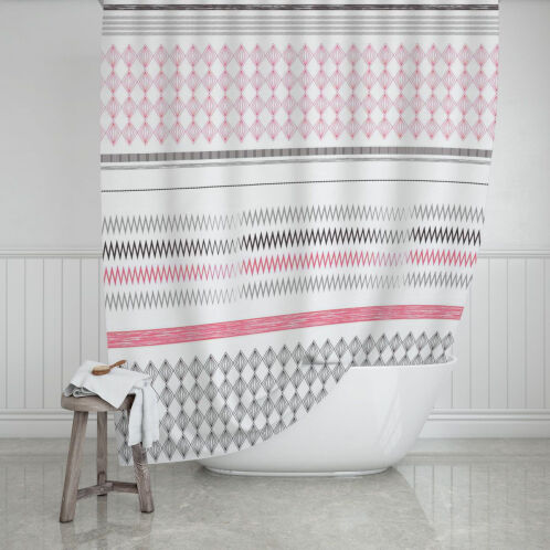 Estia Stripes Κουρτίνα Μπάνιου Υφασμάτινη 180x200 cm Ροζ
