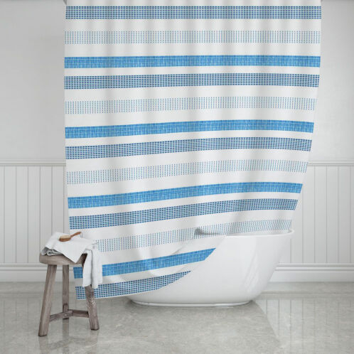 Estia Stripes Κουρτίνα Μπάνιου Υφασμάτινη 180x200 cm Μπλε