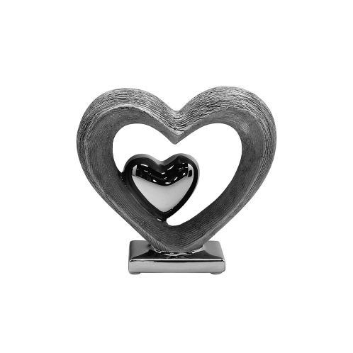 ARTELIBRE Διακοσμητικό Διπλή Καρδιά Ασημί Κεραμικό 4x15x14cm