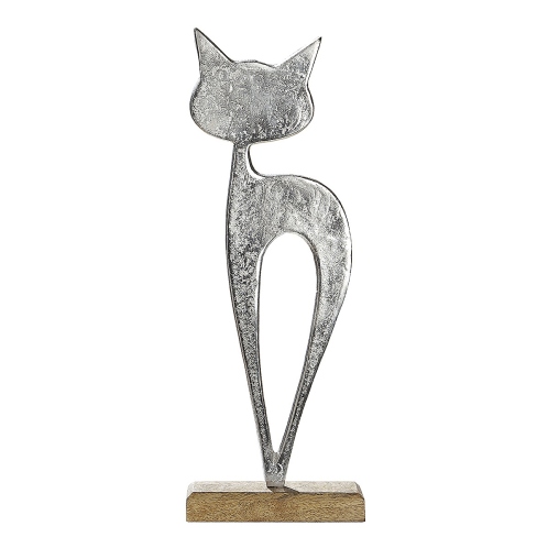 ARTELIBRE Διακοσμητικό Φιγούρα Γάτας Ασημί/Φυσικό Αλουμίνιο/Ξύλο 5x16x43cm