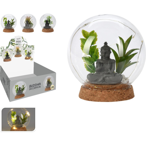 ARTELIBRE Διακοσμητικό Μπάλα Με Φυτό Τεχνητό Και Βούδα Και Φωτισμό LED Γυαλί Σε 3 Σχέδια