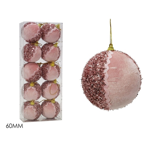 ARTELIBRE Μπάλα Με Glitter Ροζ Βελούδο Φ6cm Σετ 10Τμχ