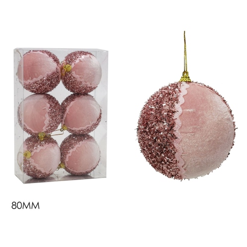 ARTELIBRE Μπάλα με glitter ροζ βελούδο Φ8cm σετ 6τμχ