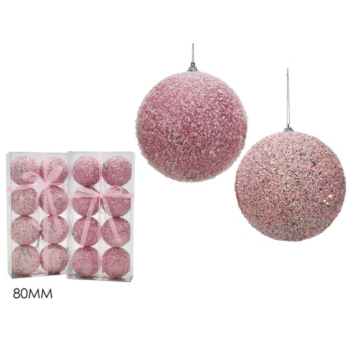 ARTELIBRE Μπάλα με glitter ροζ Φ8cm σετ 8τμχ σε 2 σχέδια