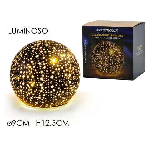 ARTELIBRE Μπάλα Φωτιζόμενη Με Micro LED Μπαταρίας Μαύρο/Χρυσό Γυαλί Φ9x12.5cm
