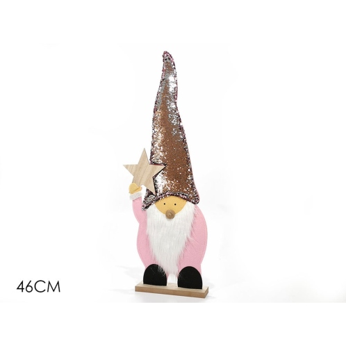 ARTELIBRE Νάνος Σε Βάση Με Χρυσό Καπέλο Ροζ Ύφασμα/Ξύλο 46cm