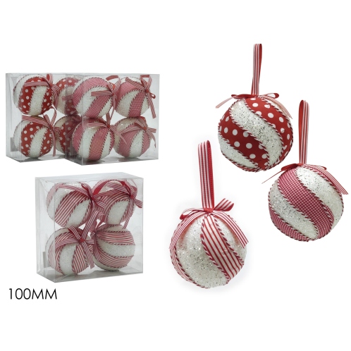 ARTELIBRE Μπάλα Με Διακόσμηση Λευκό/Κόκκινο Φ10cm Σετ 4Τμχ Σε 3 Σχέδια