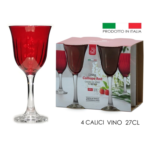 ARTELIBRE Ποτήρι Κρασιού Κολωνάτο 27cl Διάφανο/Κόκκινο Γυαλί Σετ 4Τμχ