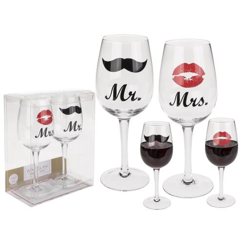 SMART MARKET Ποτήρι Κρασιού Κολωνάτο 'Mr.' & 'Mrs.' 430ml Διάφανο Γυαλί 22.5cm Σετ 2Τμχ