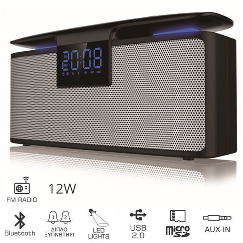 Akai ABTS-M10 Φορητό ηχείο Bluetooth και διπλό ξυπνητήρι με Aux-In, micro SD, ράδιο και USB – 12 W