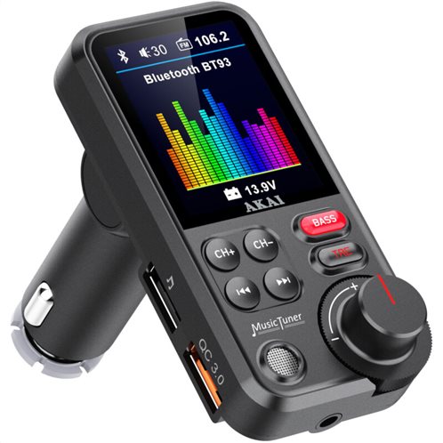 Akai FMT-93BT FM transmitter με Hands Free, QC φορτιστή αυτ., BT, Aux-In / Out, micro SD, και 2 USB