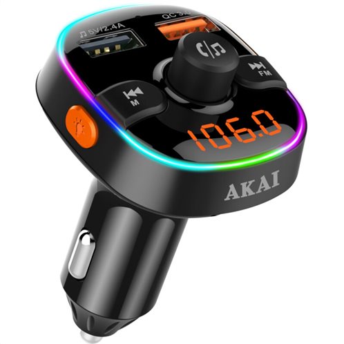 Akai FMT-52BT FM transmitter με LED, Hands Free, φορτιστή αυτοκινήτου, Bluetooth, microSD, και 2 USB