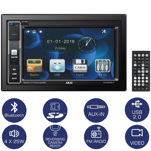 Akai CA-2DIN2217 Ηχοσύστημα αυτοκινήτου 22 DIN με Bluetooth, USB, κάρτα SD και οθόνη 6.2"