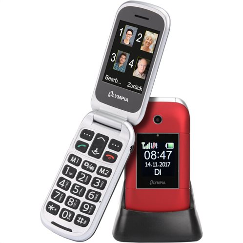 Olympia JANUS GR Κόκκινο (Ελ. Μενού) Κινητό τηλέφωνο για ηλικιωμένους με κουμπί SOS, BT και 2 οθόνες
