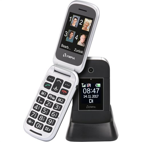 Olympia JANUS GR Μαύρο (Ελ. Μενού) Κινητό τηλέφωνο για ηλικιωμένους με κουμπί SOS, BT και 2 οθόνες