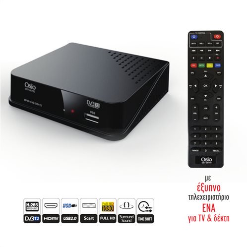 Osio OST-2670D DVB-T/T2 FHD H265 MPEG-4 Ψηφιακός δέκτης με USB και μεγάλο χειριστήριο για TV & δέκτη