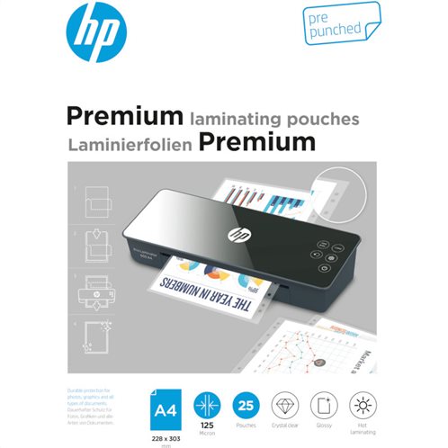 HP Δίφυλλο Πλαστικοποίησης Premium με Τρύπες Αρχειοθέτησης για Α4 125 microns 25τμχ 9122