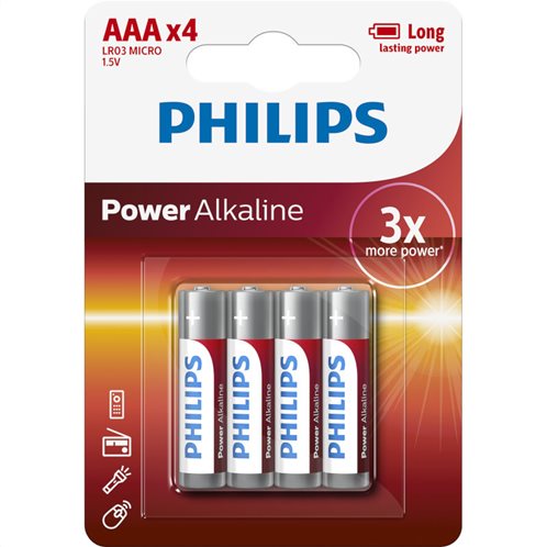 Philips Power Alkaline AAA LR03P4B/GRS Αλκαλικές Μπαταρίες Υψηλής Απόδοσης 4 Τεμάχια