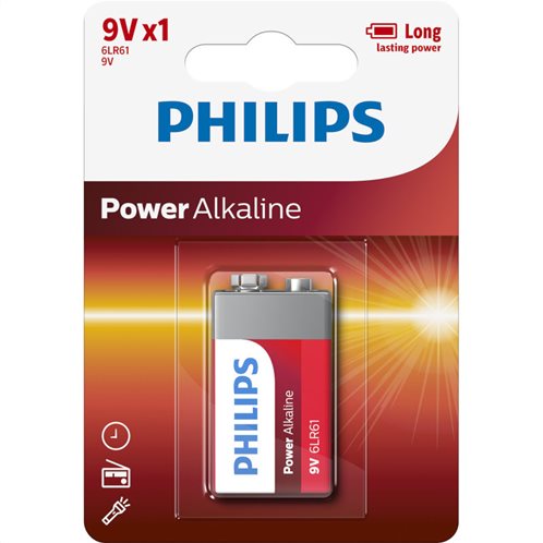 Philips Αλκαλική Μπαταρία 9V 6LR61P1B/GRS Power 1 Τεμάχιο