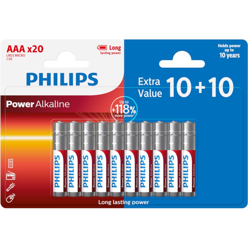 Philips Αλκαλικές Μπαταρίες AAA 1.5V LR03P20BP/GRS Power 20τμχ