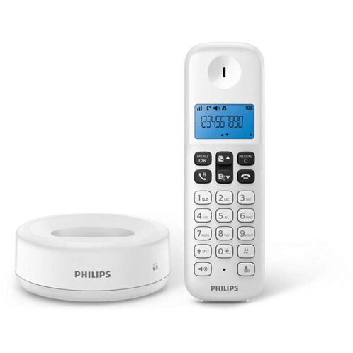 Philips Ασύρματο Τηλέφωνο με Ανοιχτή Ακρόαση Φωτιζόμενη Οθόνη & 50 Μνήμες με Ελληνικό Μενού Λευκό D1611W/GRS