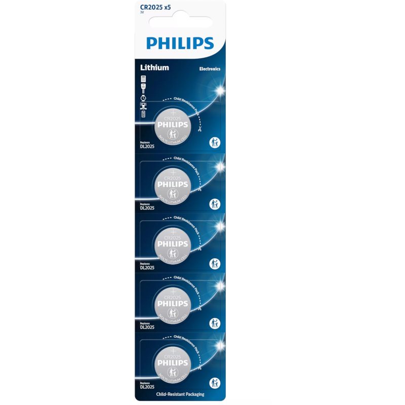 Philips Μπαταρίες Λιθίου 5 Τεμάχιο CR 2025 150 mAh 3V CR2025P5/01GRS