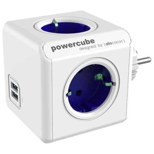 Allocacoc® PowerCube |Original USB| Πολύπριζο 4 θέσεων &amp; 2 USB - Μπλε