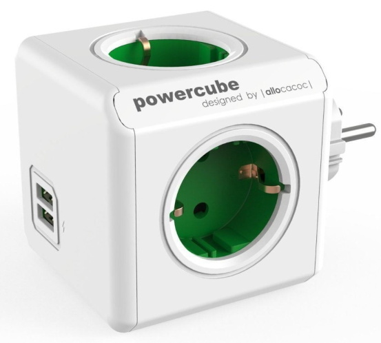 Allocacoc® PowerCube |Original USB| Πολύπριζο 4 θέσεων &amp; 2 USB – Πράσινο