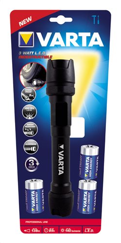 VARTA Φακός LED Άθραυστος 3W (Περιλαμβάνει 3 μπαταρίες C) 18702