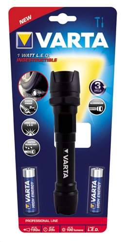 Varta Φακός LED Άθραυστος 1W (Περιλαμβάνει 2 μπαταρίες AA) 123460